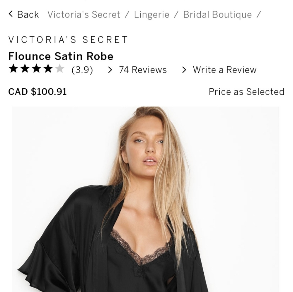 Victoria's Secret Black Flounce Satin Robe